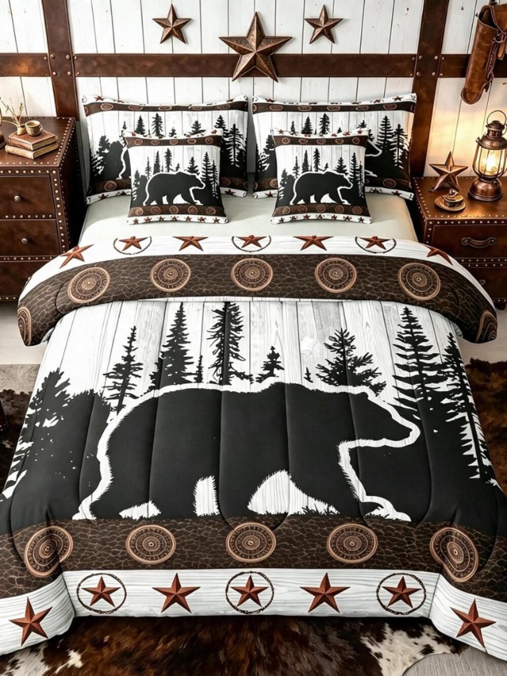 Western Rustic Bear Comforter Set With Sheets 7 Piece Queen Size Rustic Cabin